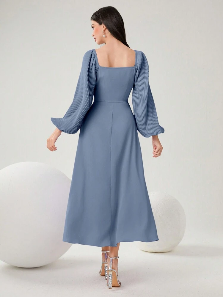 Women Solid Color Pleated Dress With Sweetheart Neckline Long Evening Dresses