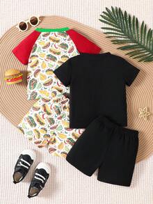 Baby Jungen lässig Kaktus & Essen Thema Kurzarm T-shirt & Shorts Outfits Set, Sommer