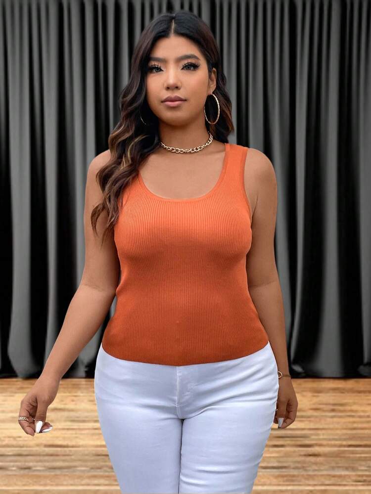Plus Size Solid Color Slim Fit Sleeveless Knit Top