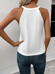 SHEIN LUNE Casual White Halter Neck Fitted Tank Top For Women, Suitable For Summer - White - View 2