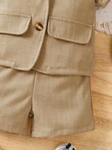 Linen Feeling Cool Holiday&Casual Spring&Summer 3pcs/Set Suit With Shorts&T-Shirt For Streetwear Baby Boy - Khaki - View 4