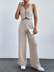 EURMUSE Black Stripe Linen Look Co-Ord - Beige - View 4