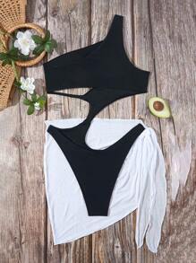 Swim SXY Women Sexy Hollow Out Fashionable One-Piece Swimsuit & Cover Up Skirt Summer