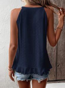 SHEIN LUNE 女性寬鬆夏季休閒背心上衣，帶空心刺繡和褶邊底部