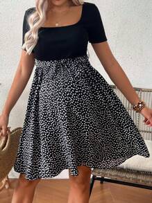 SHEIN Maternity Summer Square Neck Short Sleeve Patchwork Floral Print Casual Dress