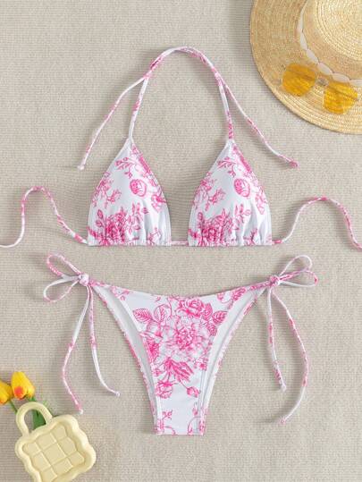 Swim Mod Summer Beach Women Vacation Style Random Print Bikini Set