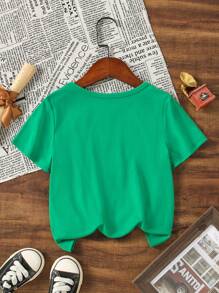 SHEIN Camiseta de manga corta de cuello redondo de color verde liso informal para niños pequeños, adecuada para verano