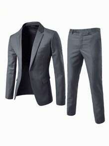 2pcs Classic Formal Suit Set For Men - Dark Grey - View 1