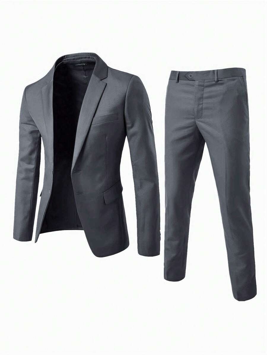 2pcs Classic Formal Suit Set For Men - Dark Grey - View 1