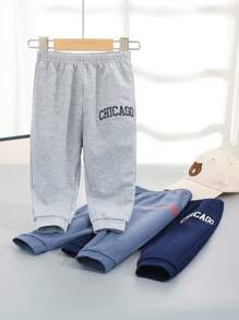 SHEIN Set di pantaloni casual in maglia con stampa a lettere elastiche con fascia in vita per bambino unisex e ragazza, 3 pezzi