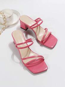 1 Pair Women's Faux Leather Slip-On Slipper Sandals, New Summer Thick Heel Korean Style High Heel Outdoor Slides, Black