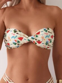 SHEIN Swim Đồ bơi nữ in hình thời trang Đồ bơi đi biển Bikini Top - Nhiều màu - Xem 1