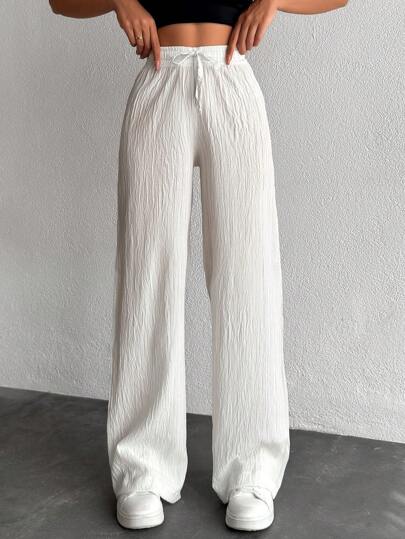SHEIN Calça feminina de cor sólida, cintura alta e cordão ajustável