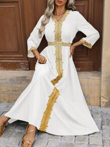 SHEIN Unity Vestido maxi de manga larga, elegante y con bloques de color para mujer, túnica modesta