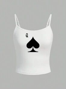 Slaydiva Women's Casual Sexy Spade Poker Graphic Slim Fit Cami Top, Suitable For Summer Suitable For Going Out