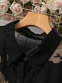 SHEIN Clasi Damska koszula w rozmiarze plus size, wiosna/lato, luźny krój, z kwiatowym nadrukiem, z długim rękawem