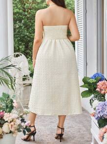 Celure Vestido largo y elegante de verano para mujeres de talla grande, de unicolor, sin tirantes, con abertura lateral y de moda