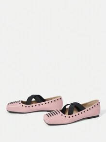 CUCCOO DOLLMOD Mary Jane Cross Elastic Strap Square Toe Flat Shoes Inspired By Parisian Dancer, For Women For Summer Vacation Shoes Summer