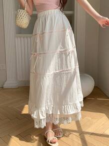 DAZY Women Lace Decorated Skirt With Bow,Ruffle - White - View 8