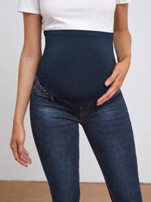 SHEIN Maternity Stretchy Skinny Denim Jeans, Fashionable And Versatile For Going Out - Dark Wash - View 4