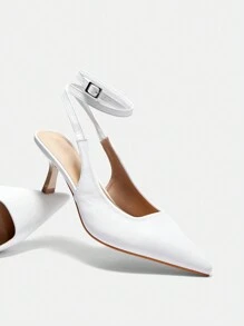 Zapatos de tacón alto blancos para mujer con dedo del pie puntiagudo, tacón delgado, correa y estilo informal, tacón adecuado para graduación, tacones para baile de promoción para zapatos de verano en - Blanco - Ver 9