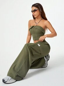 SHEIN Coolane 女士街头风格宽松上衣和裤子工作服两件套 - 軍綠色 - 查看 1