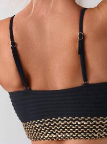 SHEIN Swim Summer Beach Women Vacation Splice Woven Strap Simple And Fashionable Bikini Set With Separable Bikini Set