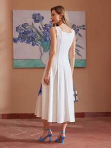 MOTF PREMIUM FLORAL PRINT FOLD PLEATED DRESS - White - View 5