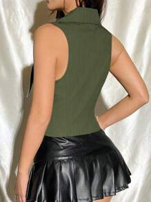 Flirla Women Simple Solid Color Sleeveless Blazer For Daily Wear - Army Green - View 2