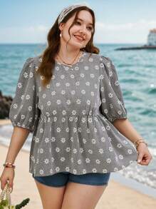 Dreamara Chemise à fleurs blanches et noires de grande taille