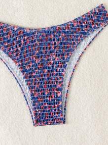 SHEIN Swim Summer Beach Women Vacation Style Print Shirred Bikini Set Two-Piece Set Random Pattern Tied At The Back - Multicolor - View 5