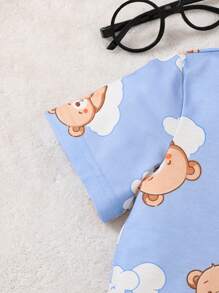 SHEIN Lässiges Homewear-set Für Babys (jungen) Mit Kurzärmligem, Offenem Hemd Und Shorts, Mit Bären- Und Wolken-Muster - Blau - Übersicht 3
