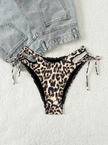 Swim SXY Bikini de verano con Bottom sexy con recorte lateral y estampado de leopardo (estampado aleatorio) para mujeres 2025