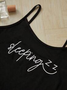 Alphabet Printed Cami Top + Alphabet Plaid Printed Shorts And Pants Pajamas Set (3 Pieces) - Multicolor - View 6