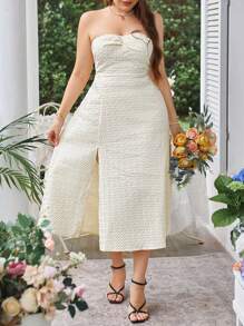 Celure Vestido largo y elegante de verano para mujeres de talla grande, de unicolor, sin tirantes, con abertura lateral y de moda