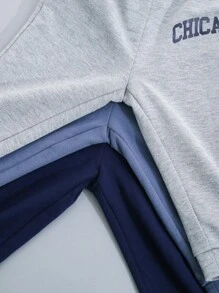 SHEIN Set di pantaloni casual in maglia con stampa a lettere elastiche con fascia in vita per bambino unisex e ragazza, 3 pezzi