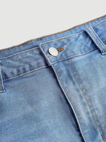 SHEIN MOD Cortos de mezclilla de mujer de talla grande ajustados elásticos rasgados casuales azules