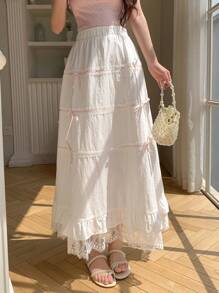 DAZY Women Lace Decorated Skirt With Bow,Ruffle - White - View 6