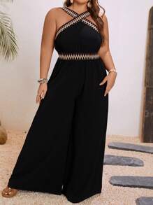 SHEIN Tall CURVE Plus Size Crisscross Front Strap Jumpsuit