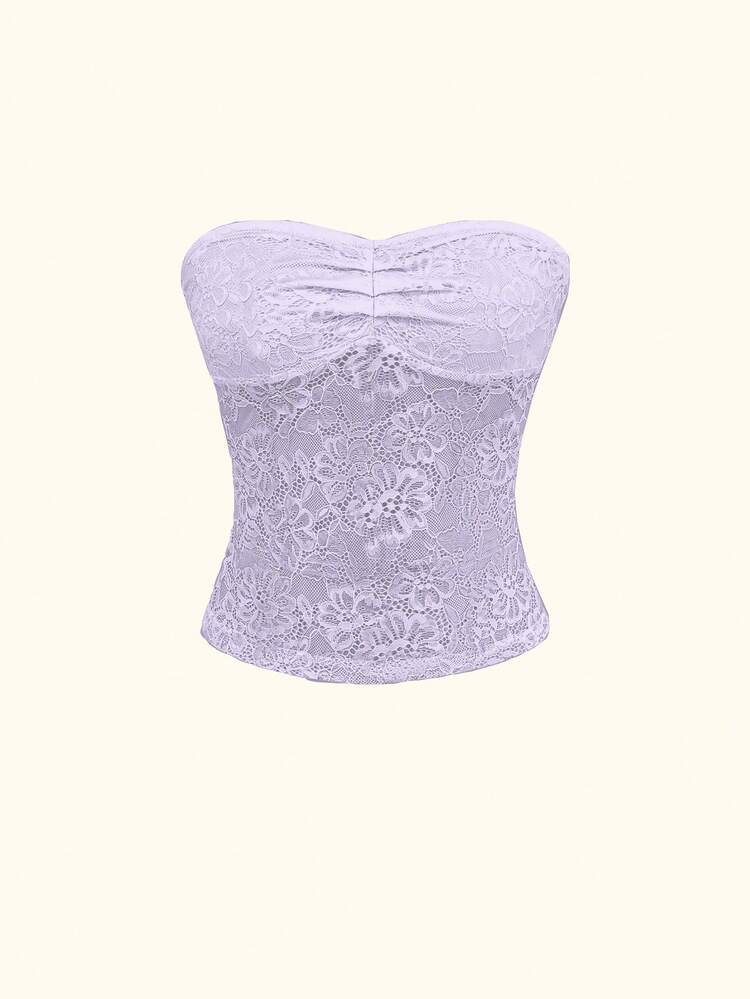 Women Fashionable Lace Sweetheart Neckline Slim Fit Strapless Top