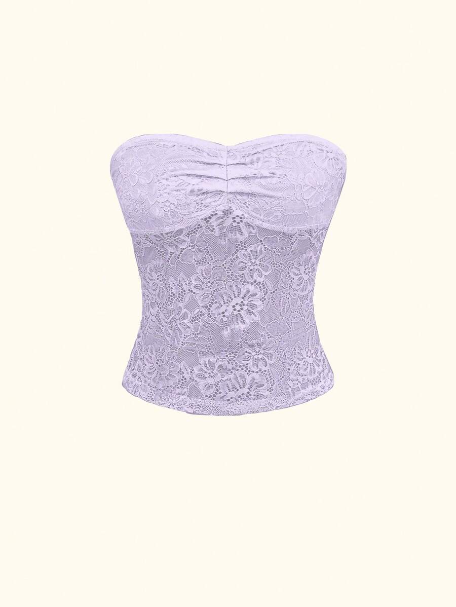 SHEIN Unity Áo ren cổ lọ thời trang dành cho nữ, kiểu dáng ôm vừa vặn - Màu tím - Xem 1