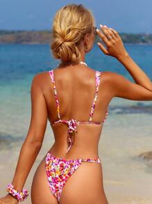 Swim Mod Summer Beach Women's Floral Print V-Neck Bikini Set - Multicolor - View 2