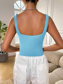 Muchica 女性時尚純色無袖吊帶連體衣 - 藍色 - 查看 2