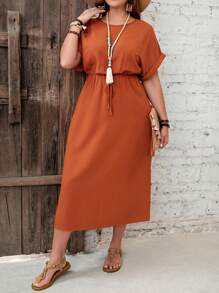 EMERY ROSE Vestido de verano de talla grande con tirantes y abertura - Óxido marrón - Ver 6