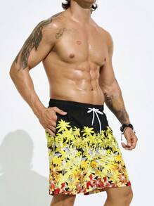Manfinity Men Printed Drawstring Casual Beach Shorts For Vacation