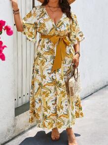 SHEIN Holidaya Plus Size Vacation Printed Long Flare Dress, Perfect For Summer Holiday - Multicolor - View 5