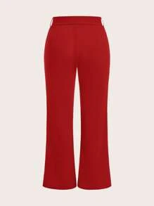 SHEIN Clasi Plus Size Casual Solid Color Flare Pants - Red - View 2
