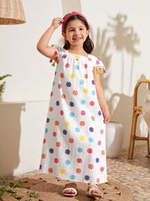 SHEIN Young Girl Sweet Holiday Colorful Full Print Fringe Decorated Dress - Multicolor - View 1