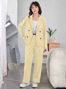 少女休闲学院风西装外套和裤子两件套