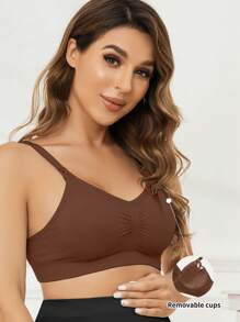 SHEIN Solid Color Maternity Breastfeeding Bra With Ruffles